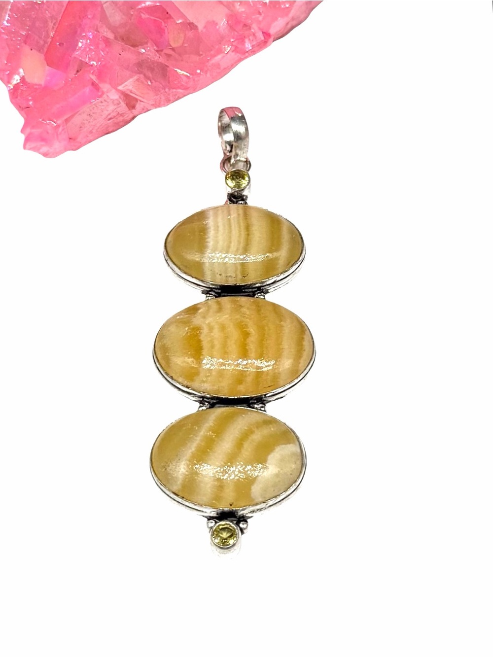 Yellow Calcite & Citrine Necklace Pendant 925 Sterling Silver Overlay